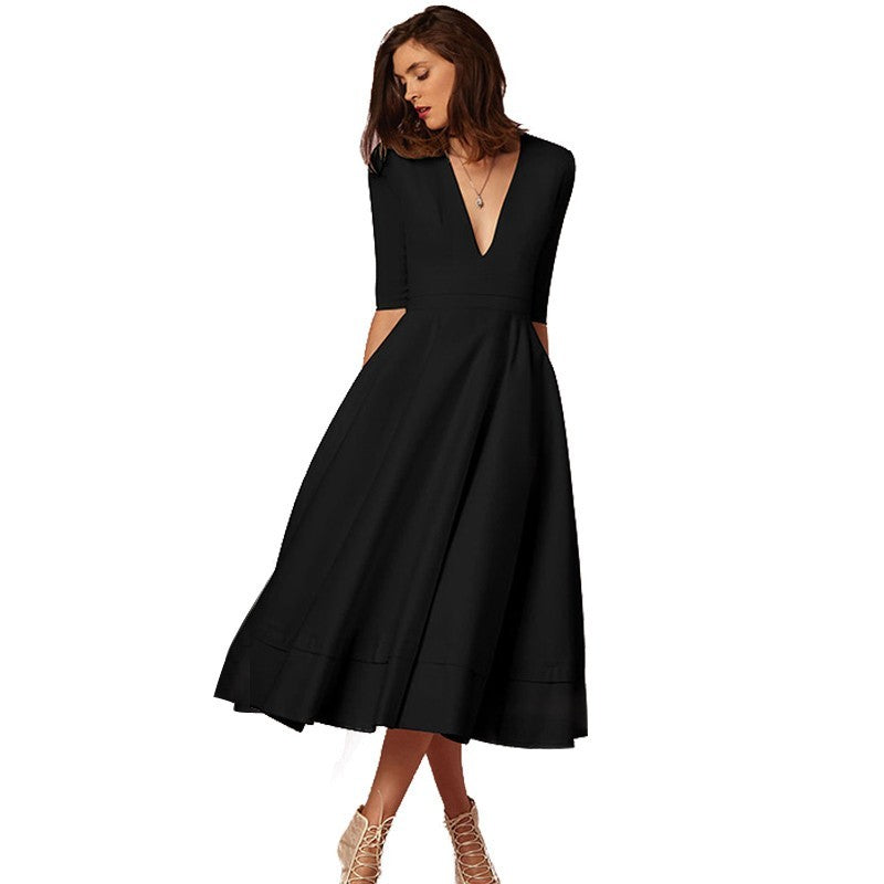 V-neck Dresses Retro 60s Swing Sleeve