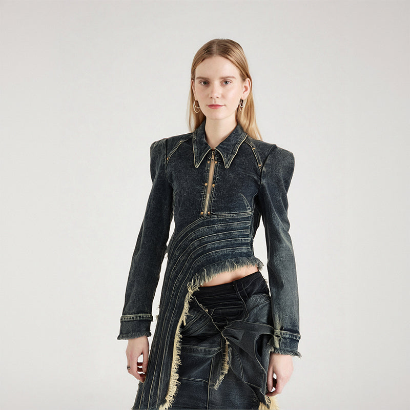 Slim-fit jacket with irregular hem design