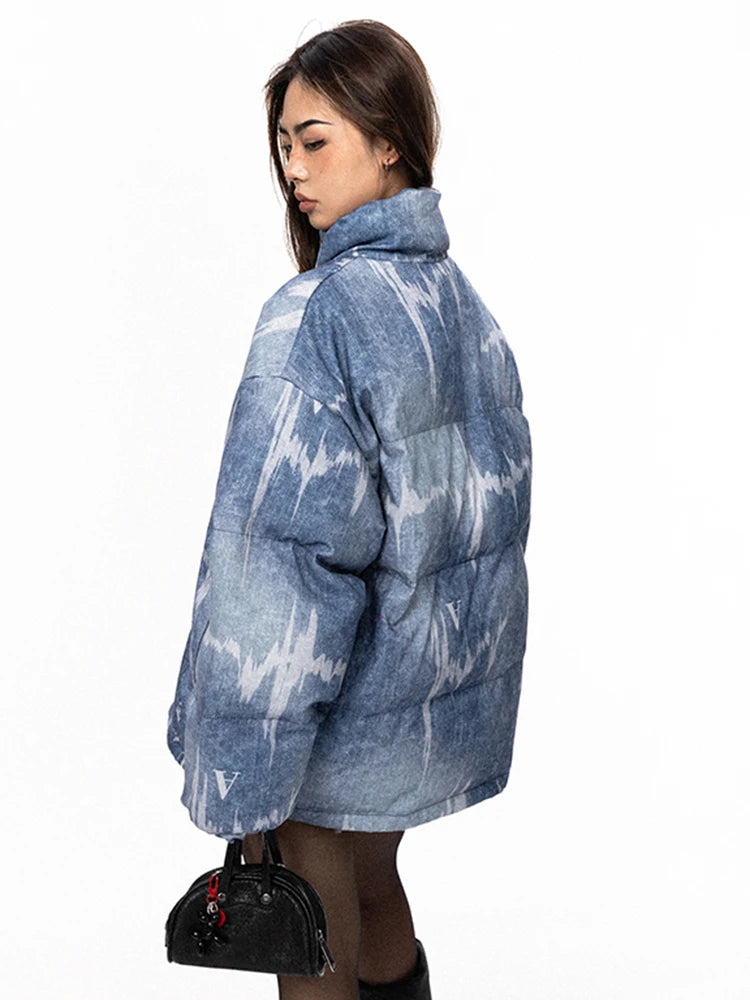 Imitation Jean Printed Cotton Padded Coat