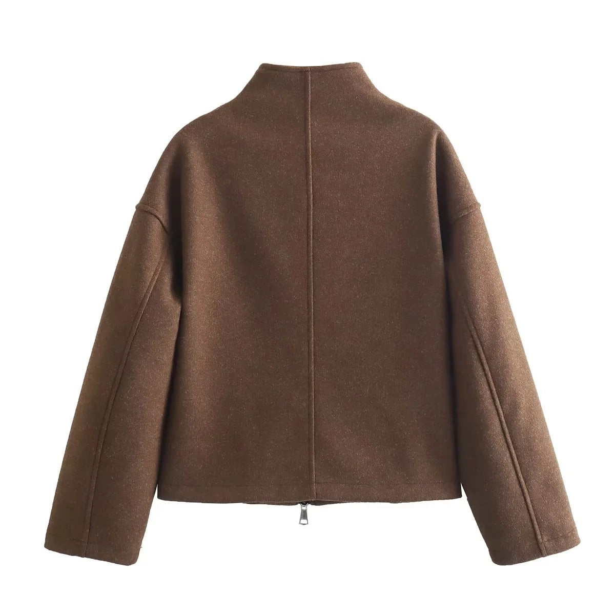 Jacket Stand up Collar Loose Long Sleeve Woolen Coat