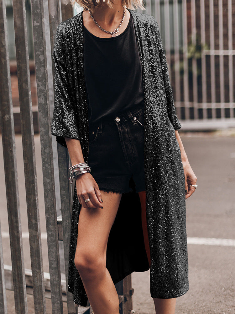 Sequin Sun Protection Cardigan Fashion Personalized Long Beach Cover-up