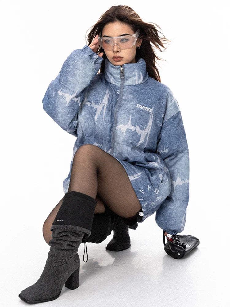 Imitation Jean Printed Cotton Padded Coat