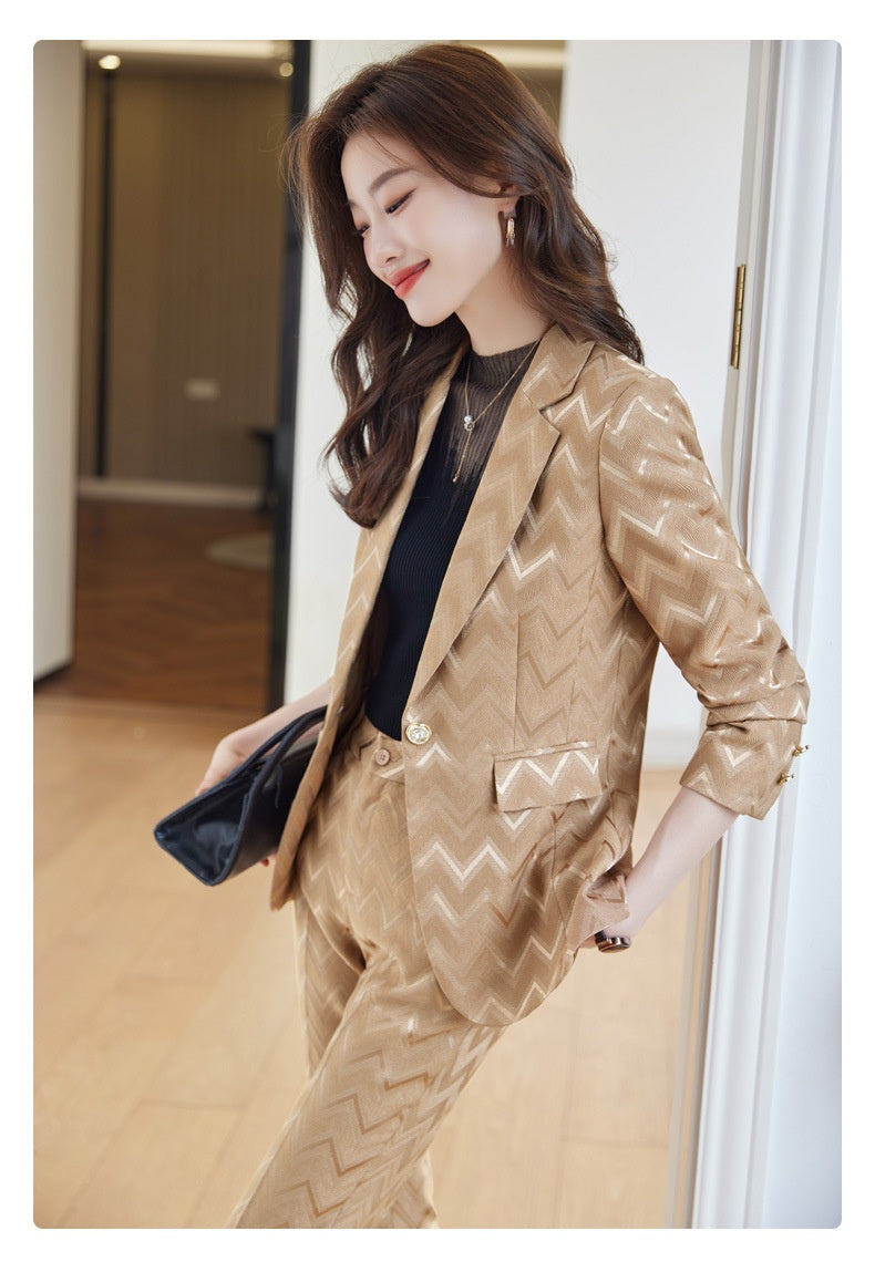 Symmetrical Pattern Olive Women's Suit