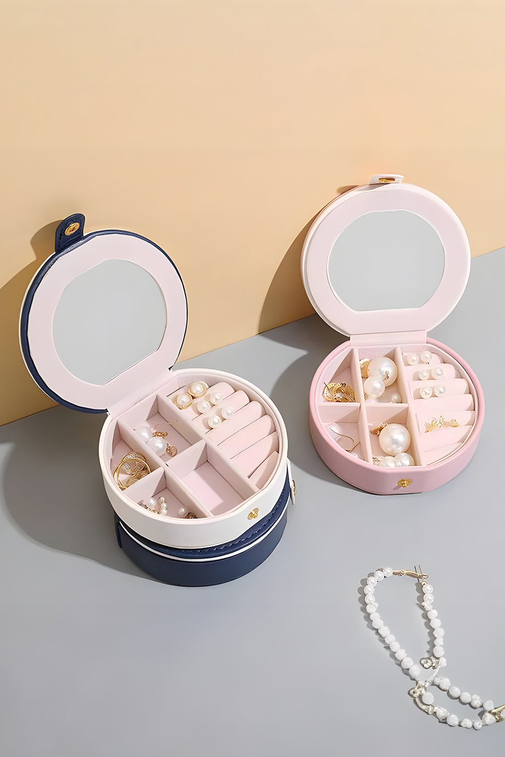 Hellrosa Schmuck-Organizer-Etuis mit Spiegel