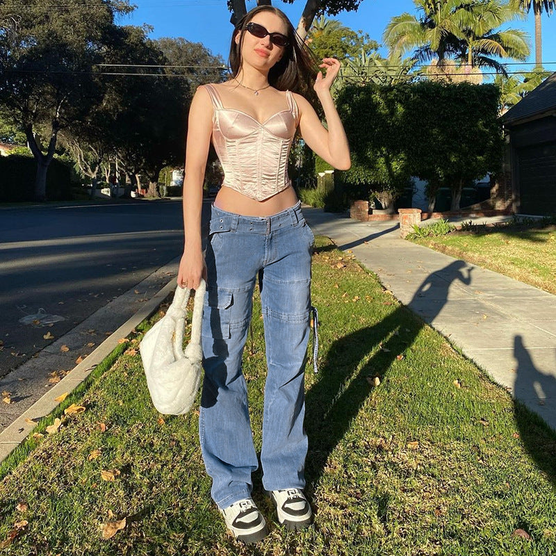 Vintage Mid Rise Belt Drawstring Pants
