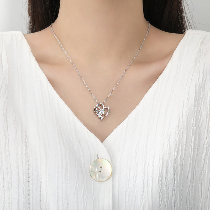 Double Love Necklace With Rhinestones Heart-shaped Necklace