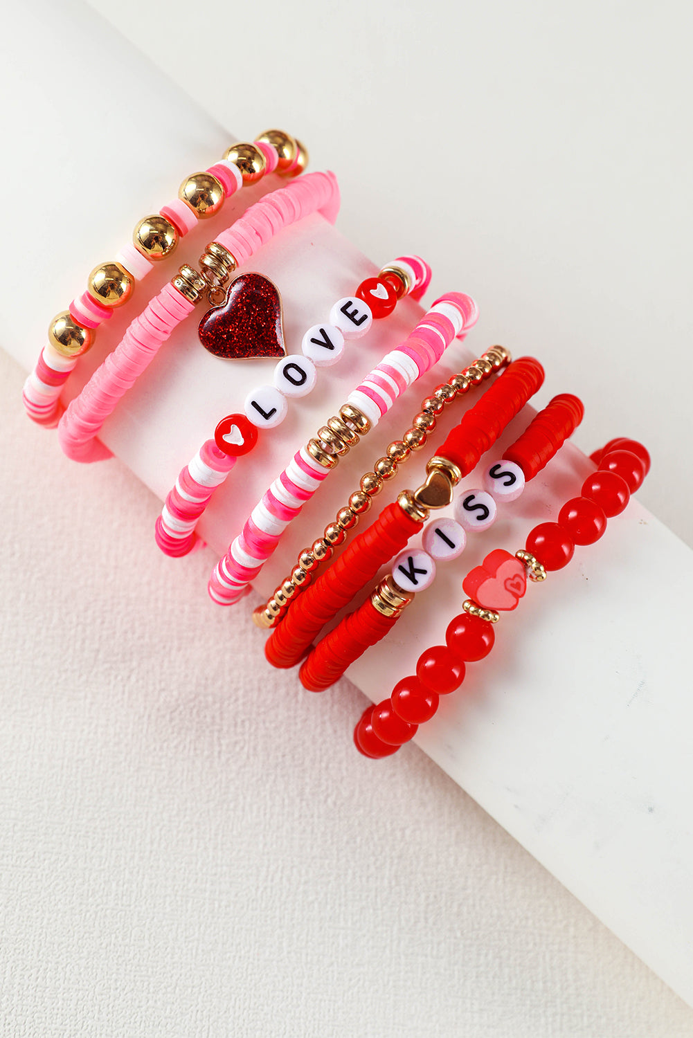 Conjunto de pulseras de cuentas con forma de corazón de San Valentín en color rosa