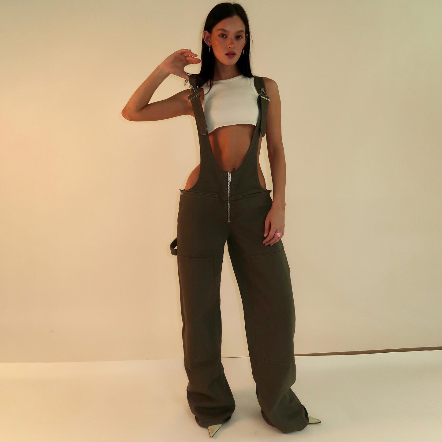Y2K Zipper Denim Overalls Jumpsuit Jeans