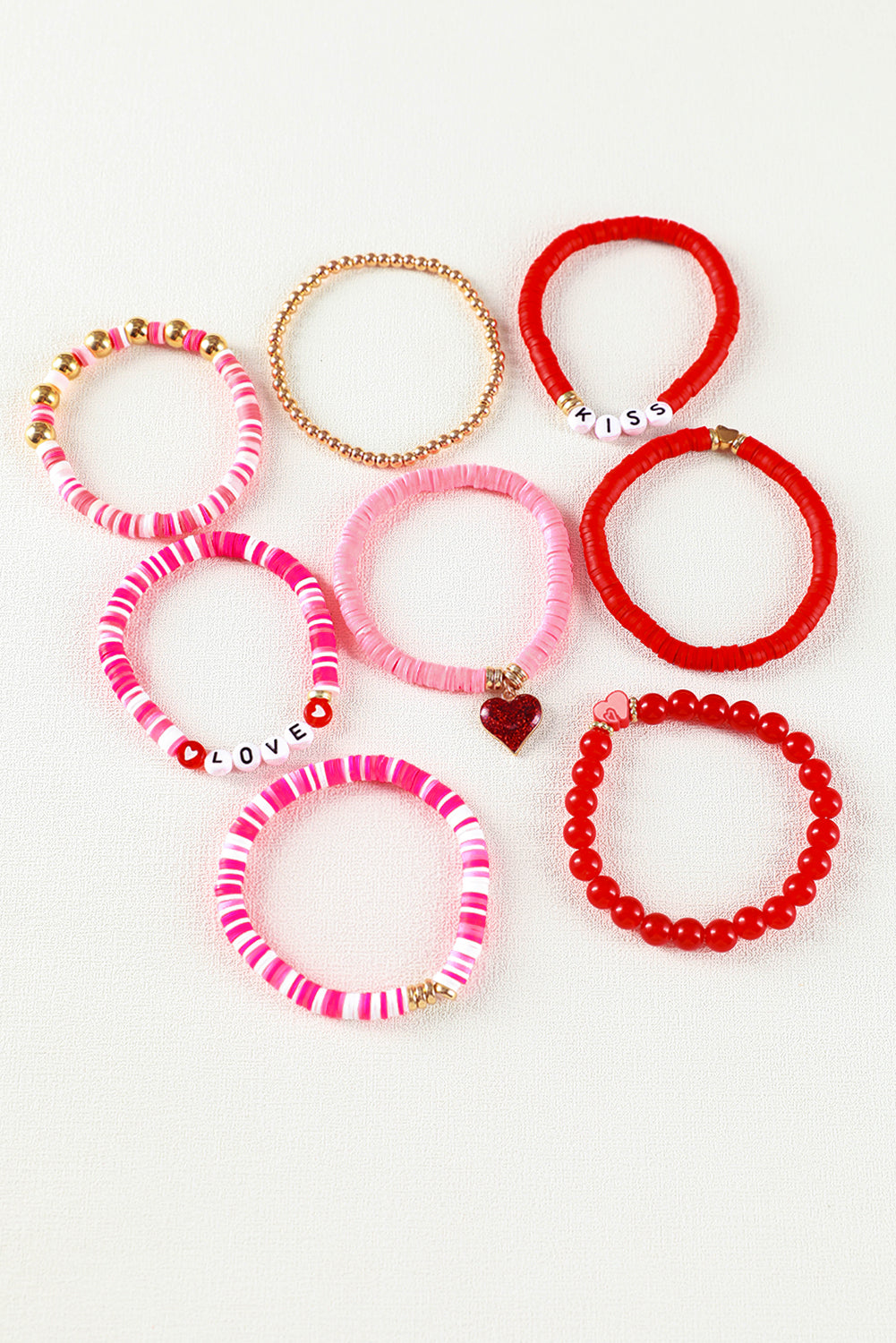 Conjunto de pulseras de cuentas con forma de corazón de San Valentín en color rosa