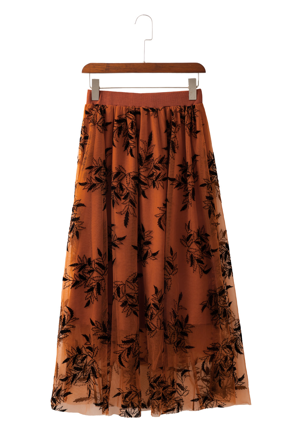 Maxirock mit hoher Taille und Blumenstickereien in Pfirsichblüten-Optik