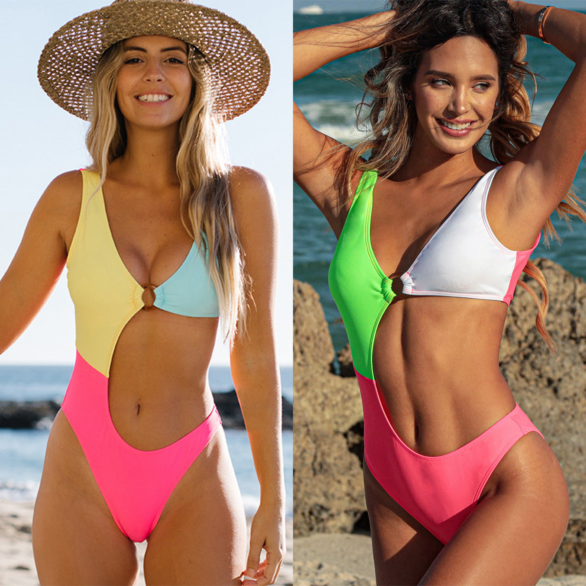 Sexy One Piece Colorblock Swimsuit
