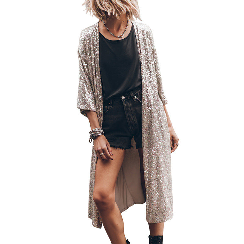 Sequin Sun Protection Cardigan Fashion Personalized Long Beach Cover-up