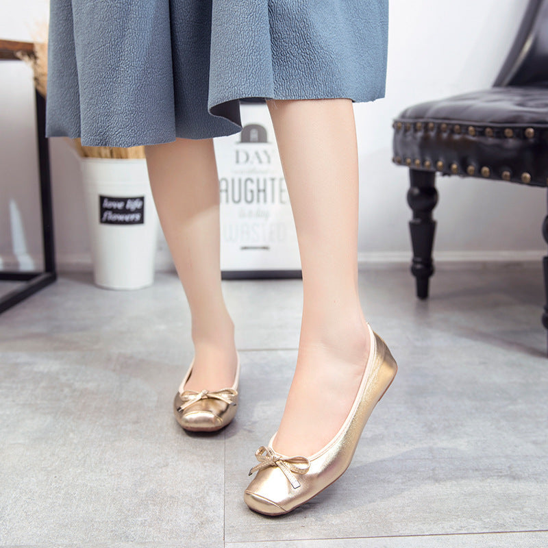 Square Toe Metallic Ballet Shoes