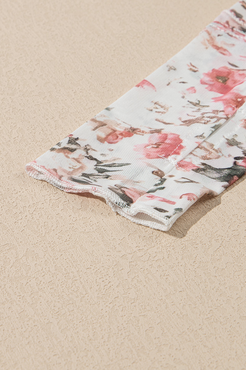 Pink Floral Print Mesh Mock Neck Slim