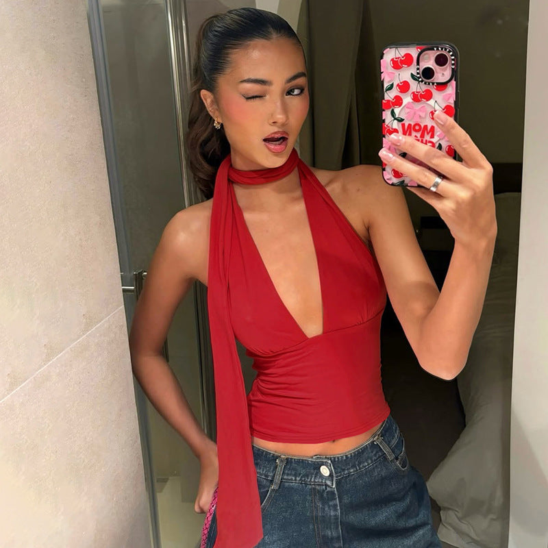 Women's Scarf Lace-up Back Cutout Sling Top