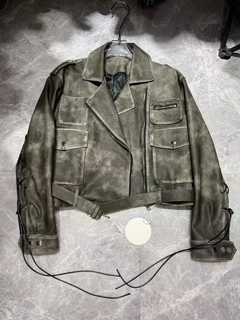Streetwear Leather Patchwork Pockets Jackets