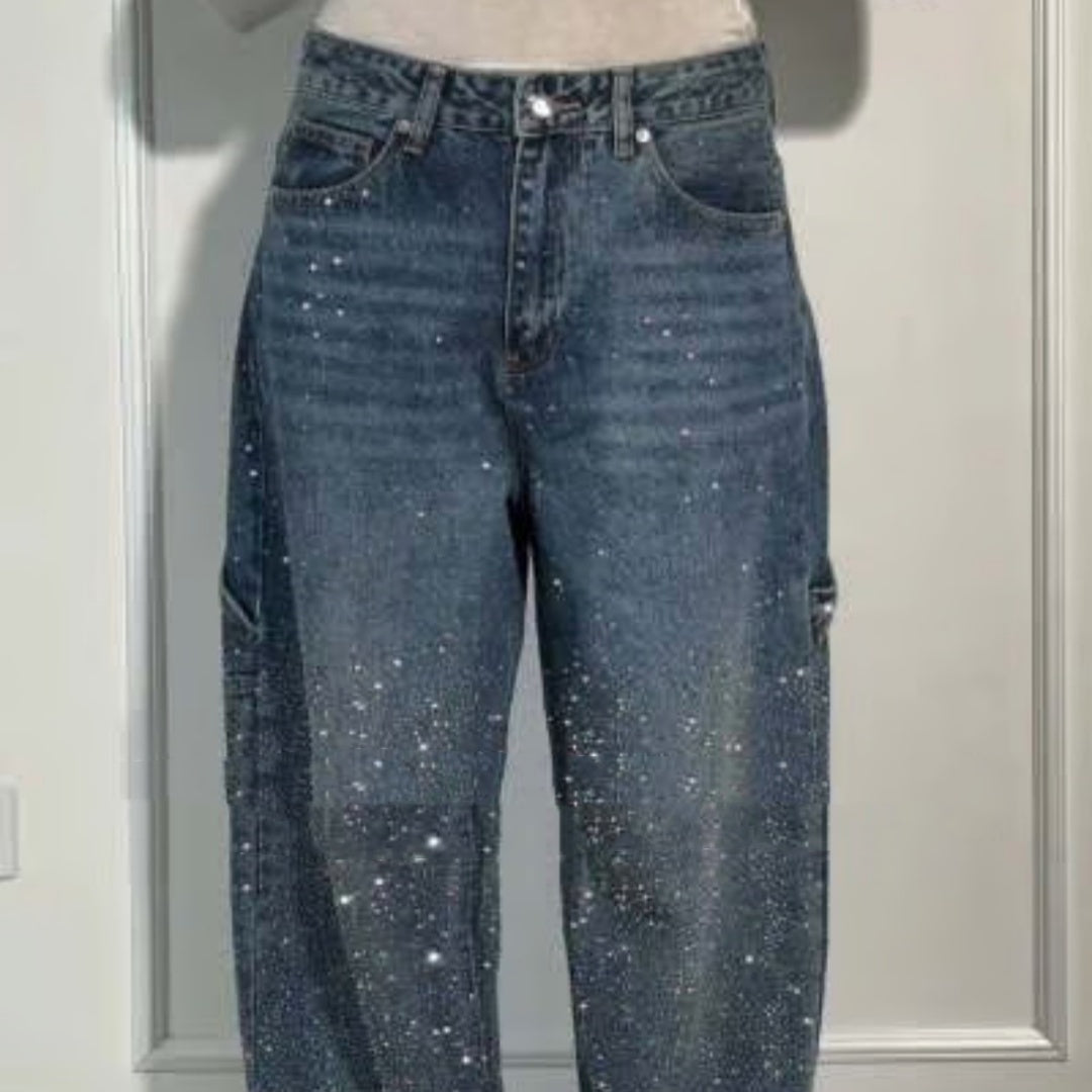 Shiny Jeans With Pockets Fashion Wide-leg Street-style