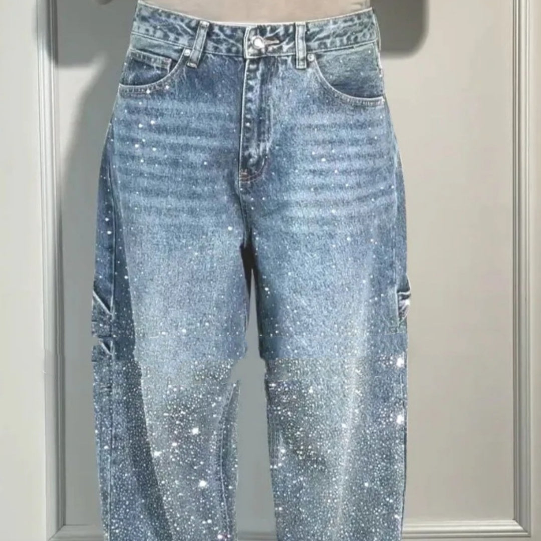 Shiny Jeans With Pockets Fashion Wide-leg Street-style