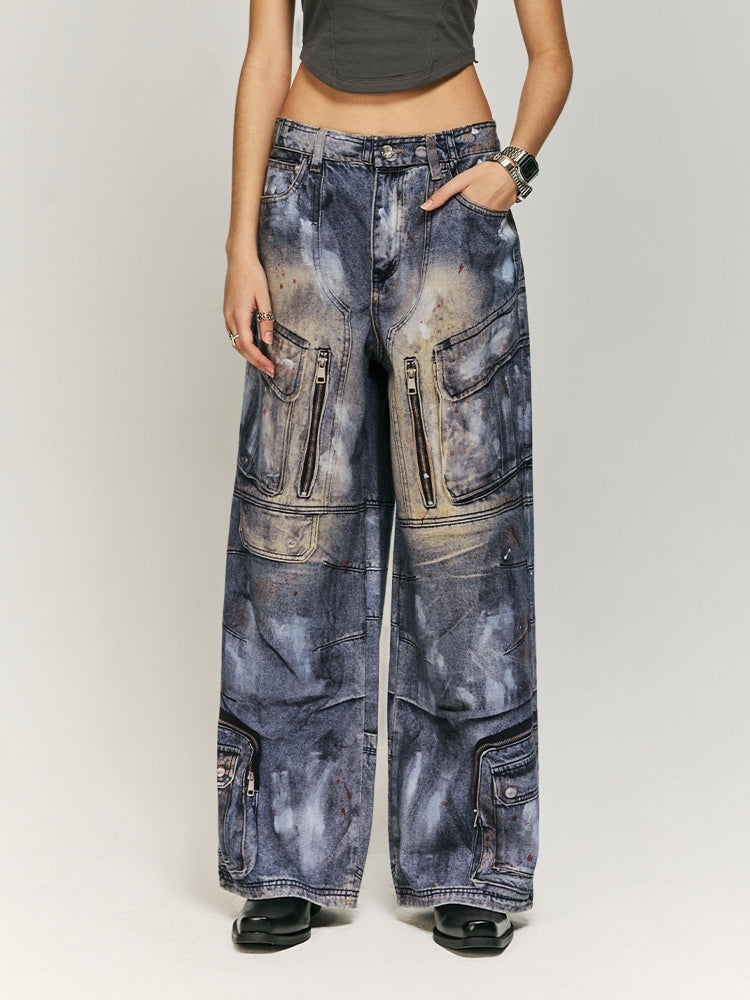 Jeans mit mehreren Taschen und digitalem Inkjet-Druck