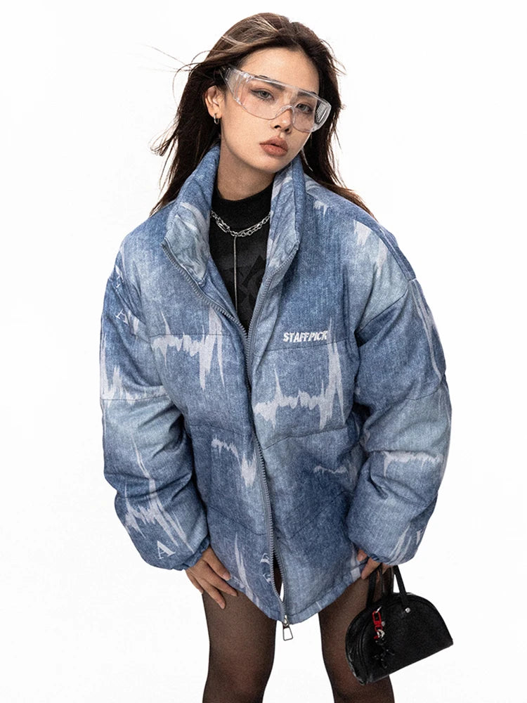 Imitation Jean Printed Cotton Padded Coat
