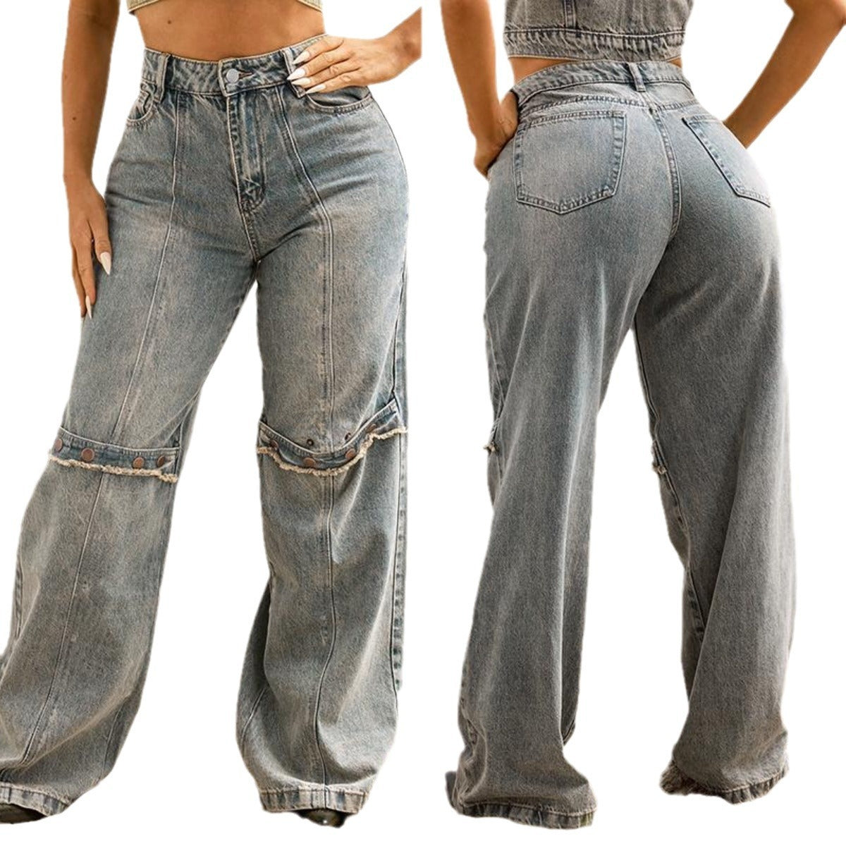 Women Vintage Streetwear Washed Denim Pants