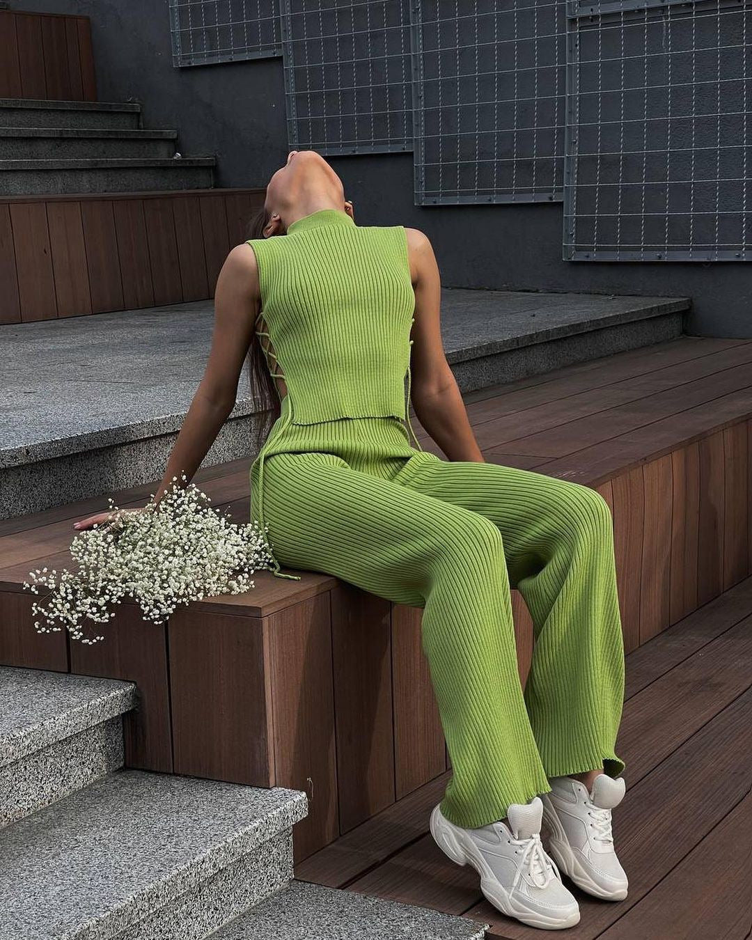 Knitted Woven Vest Pants Fashion Set