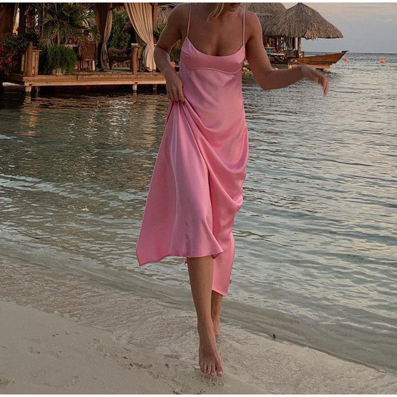 Elegant Satin Long Backless Dress