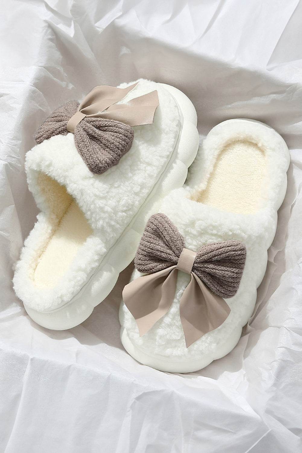 White Contrast Bowknot Slippers