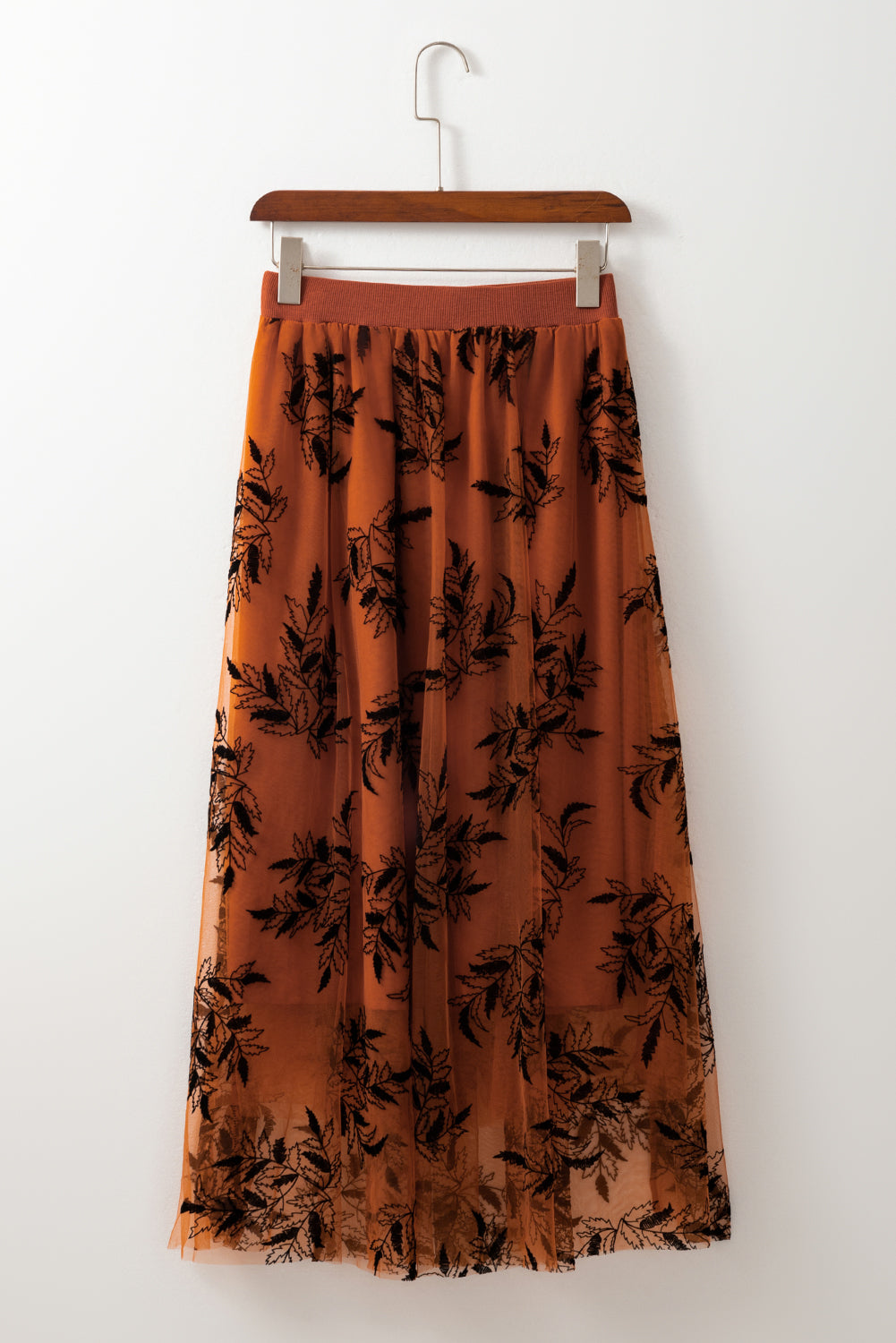 Maxirock mit hoher Taille und Blumenstickereien in Pfirsichblüten-Optik