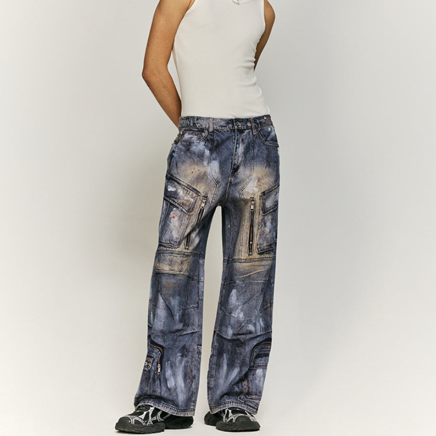Jeans mit mehreren Taschen und digitalem Inkjet-Druck