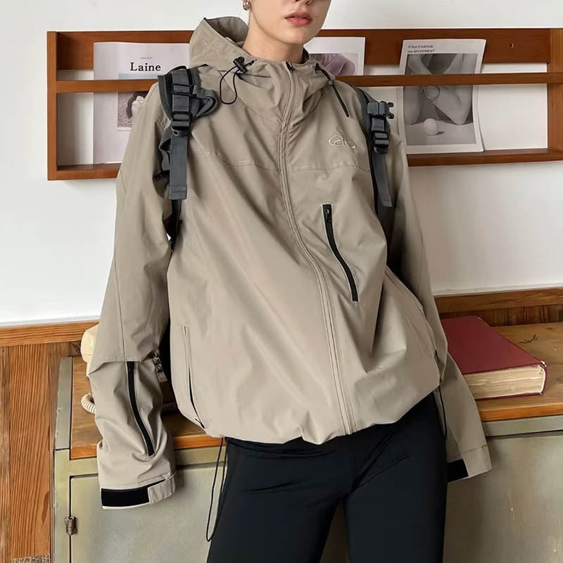 Solid Color Zip-up Jacket Waterproof