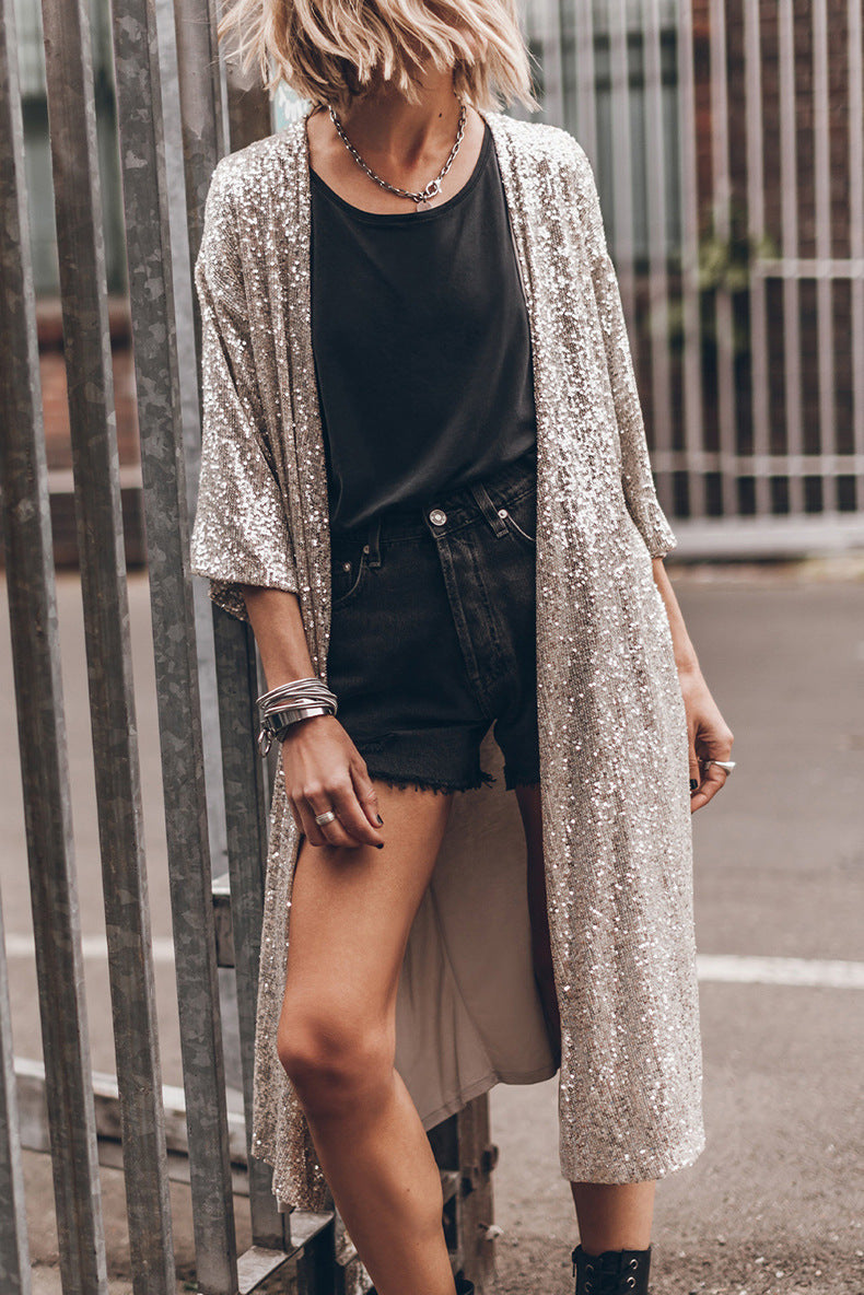 Sequin Sun Protection Cardigan Fashion Personalized Long Beach Cover-up