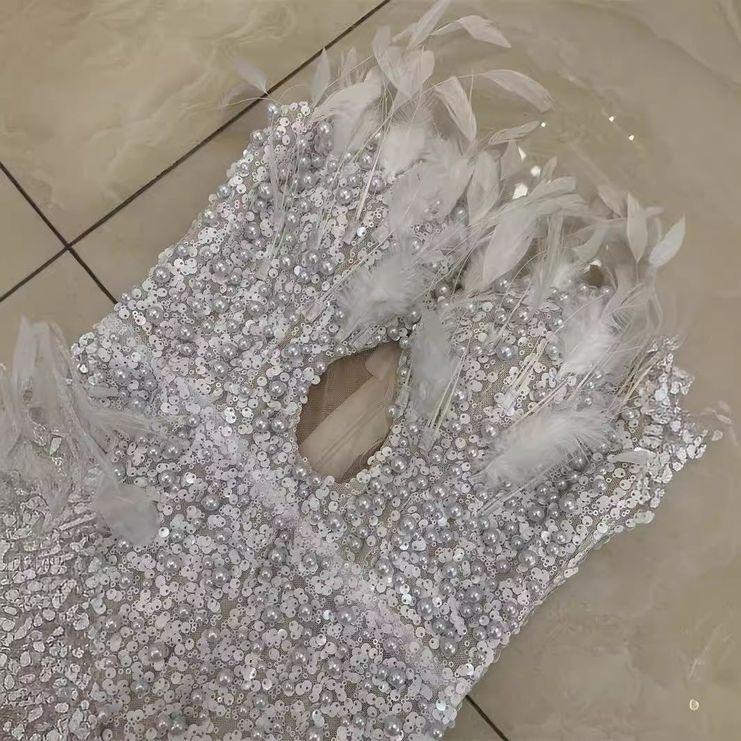 Feather Split Long Dress