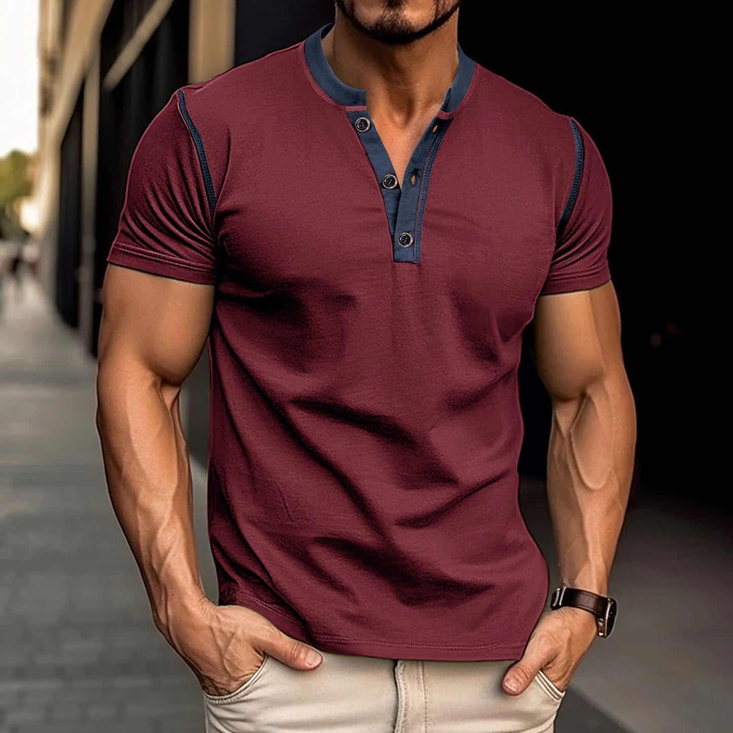 Poloshirt Sommerknopf V-Ausschnitt T-Shirt