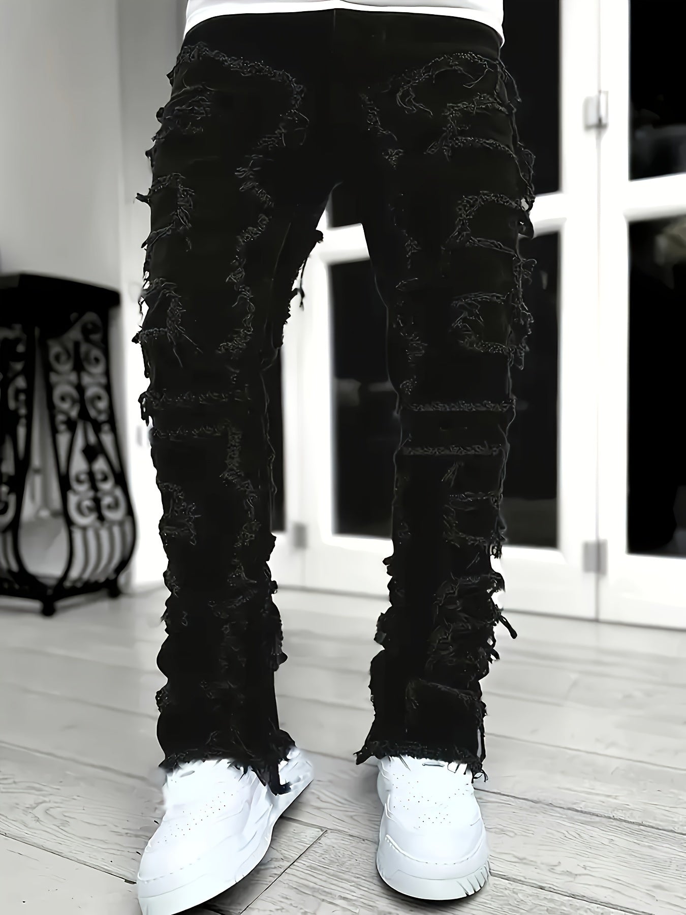 Herren Jeans mit geradem Bein und Quasten