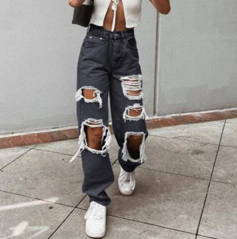 Jeans mit zerrissener Taille und lockerem Bein