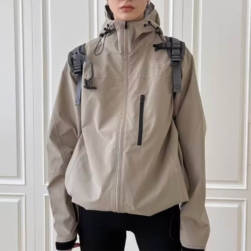Solid Color Zip-up Jacket Waterproof