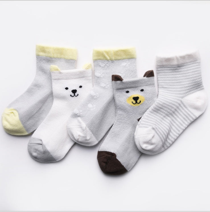Kindersocken 5er-Pack Farben Atmungsaktive Baumwollsocken