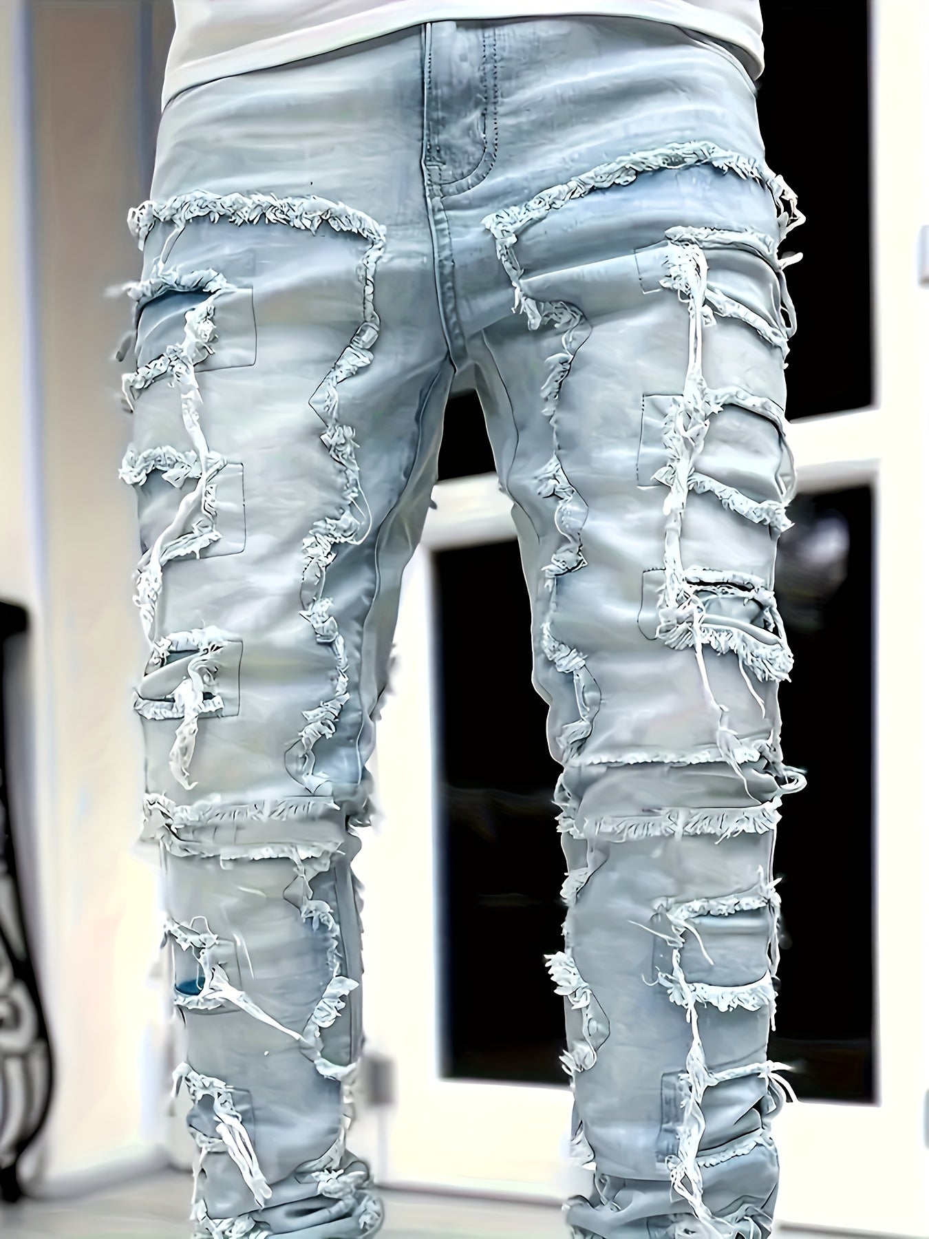 Herren Jeans mit geradem Bein und Quasten