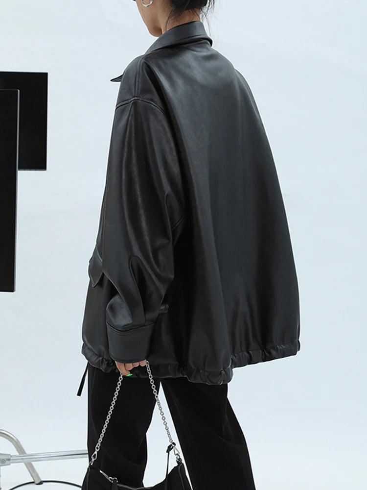 Solid Leather Jackets Zipper Vintage