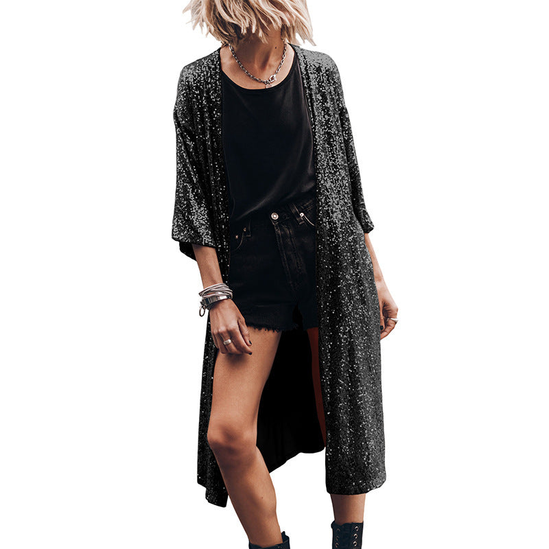 Sequin Sun Protection Cardigan Fashion Personalized Long Beach Cover-up