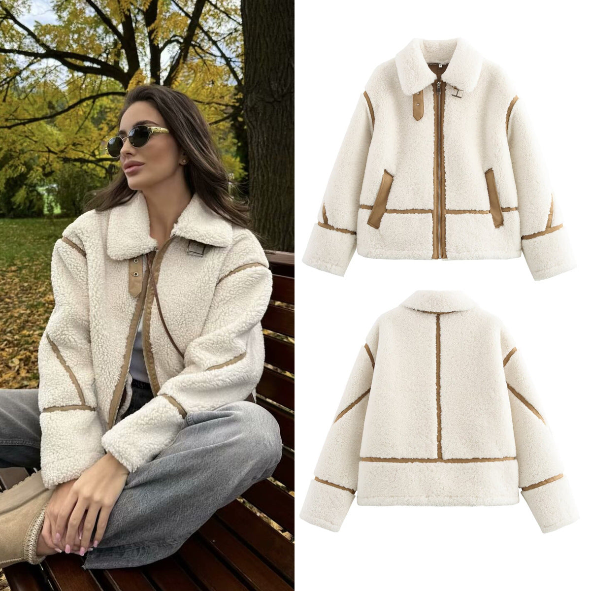 Winter lapel fleece long sleeved fur integrated jacket jacket