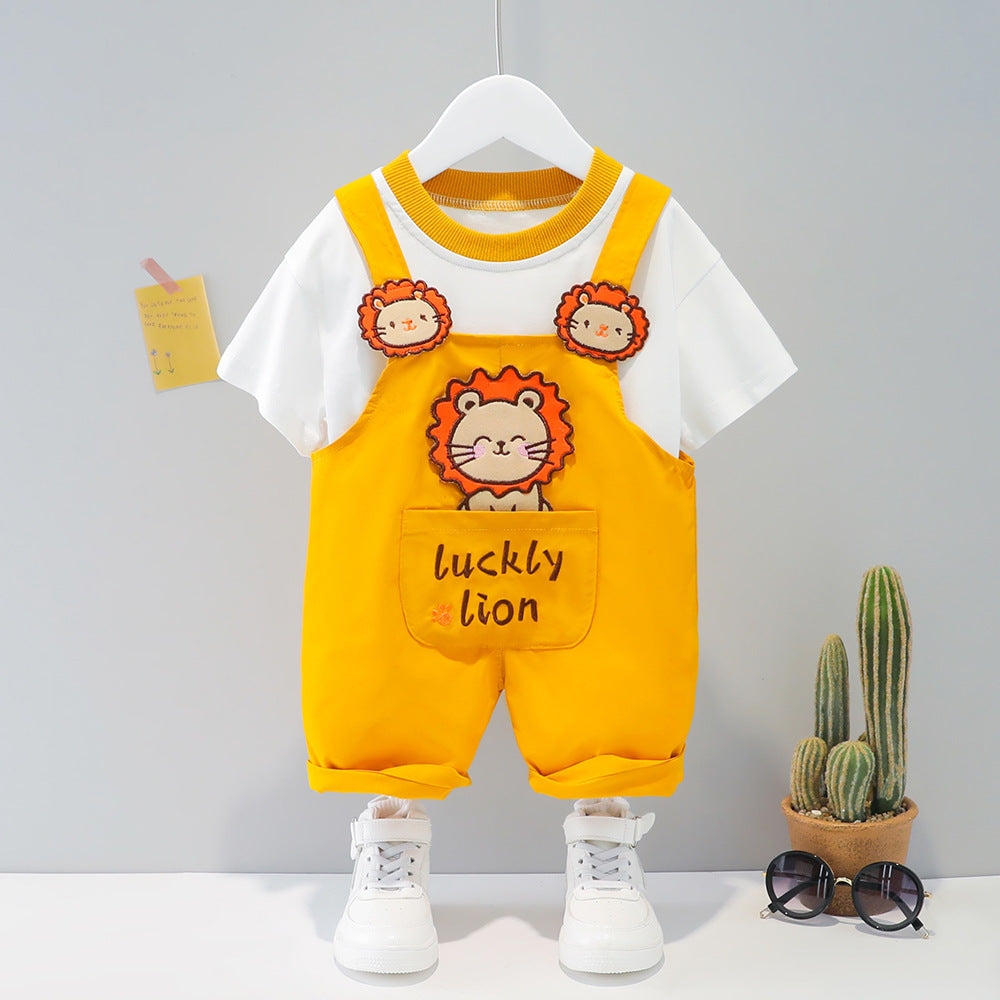Baby Overall mit Cartoon Muster und kurzen Ärmeln