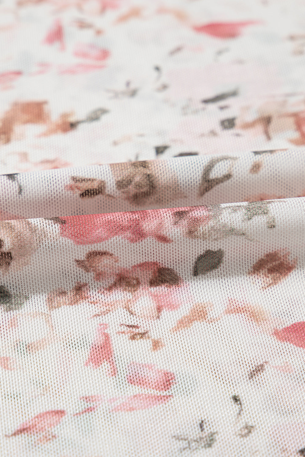 Pink Floral Print Mesh Mock Neck Slim
