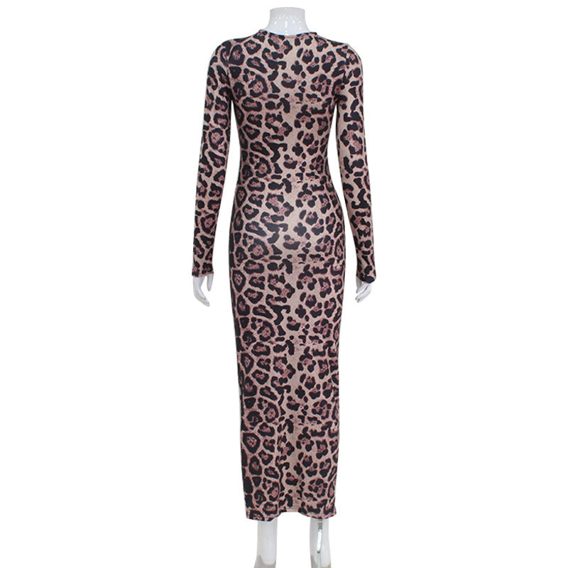 Langärmliges Kleid mit Leopardenmuster