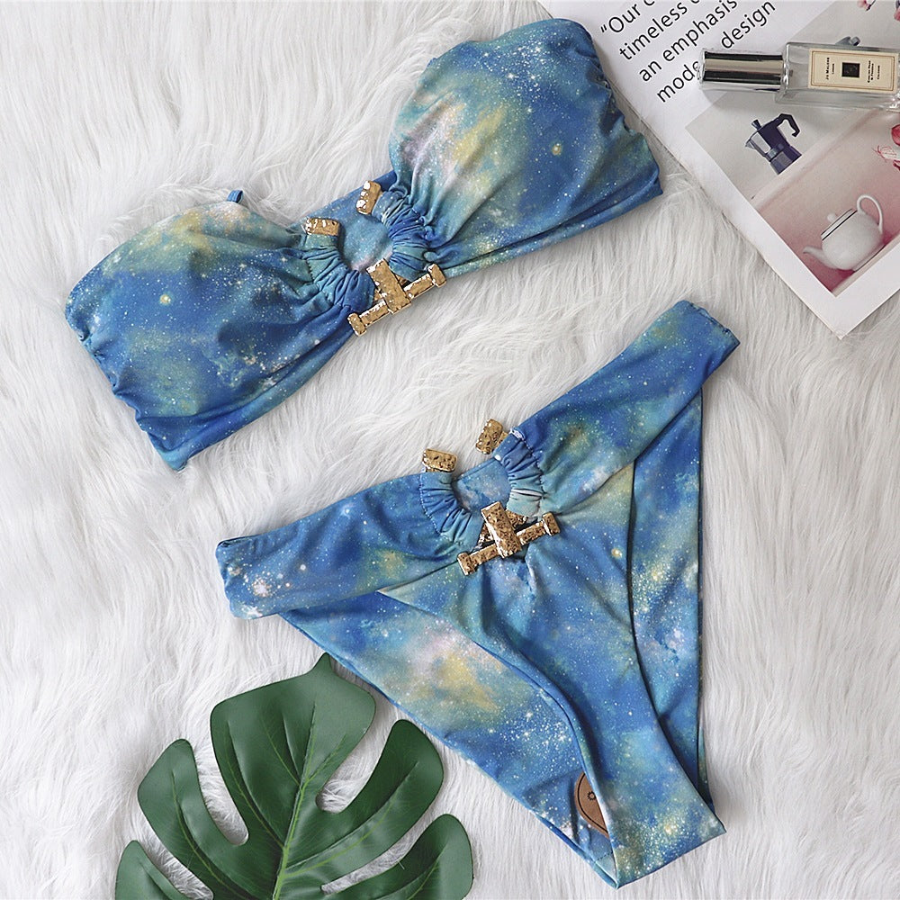 Solid Color with Metal Accessories Swimsuit