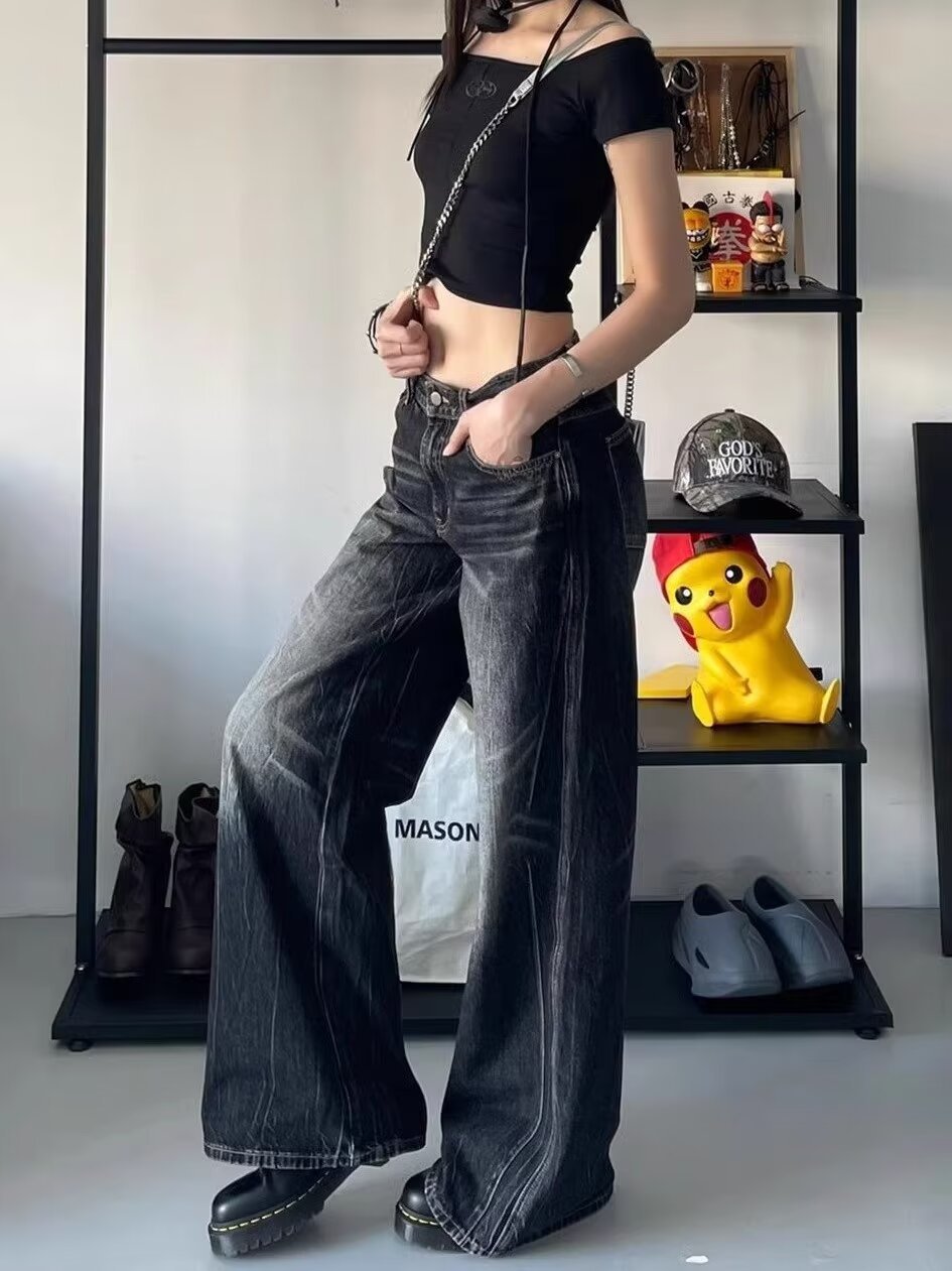 Black Low Waist Oversize Jeans