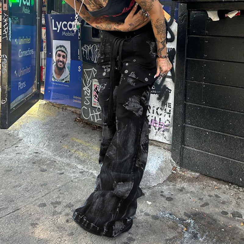 Dunkelgraue bedruckte Jeans im Streetwear-Stil