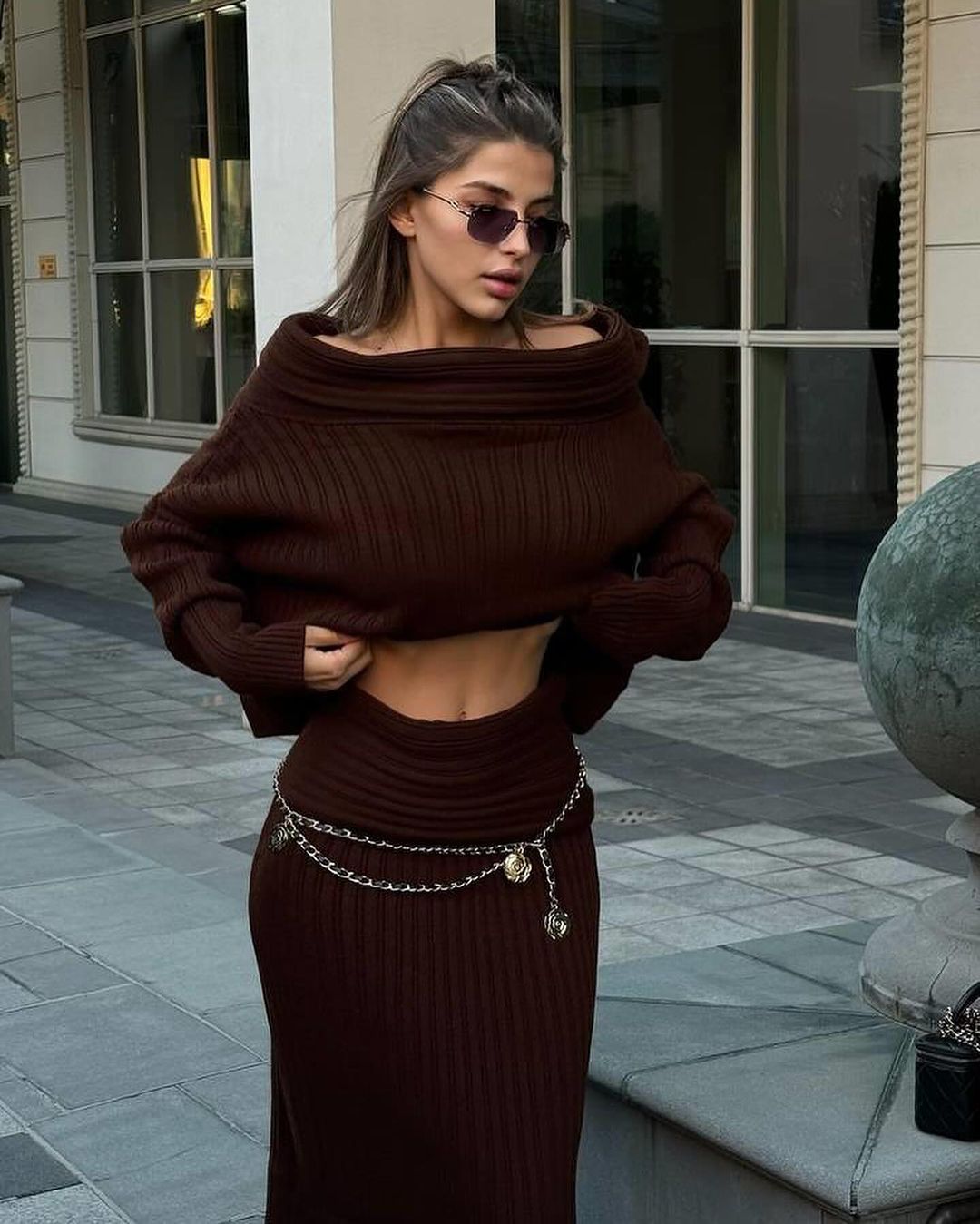 Elegant Off Shoulder Sweater Pullover Knitted Two Piece