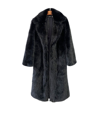 Winter Fluffy Jacket Women Solid Lapel Long Faux Fox Fur Coat